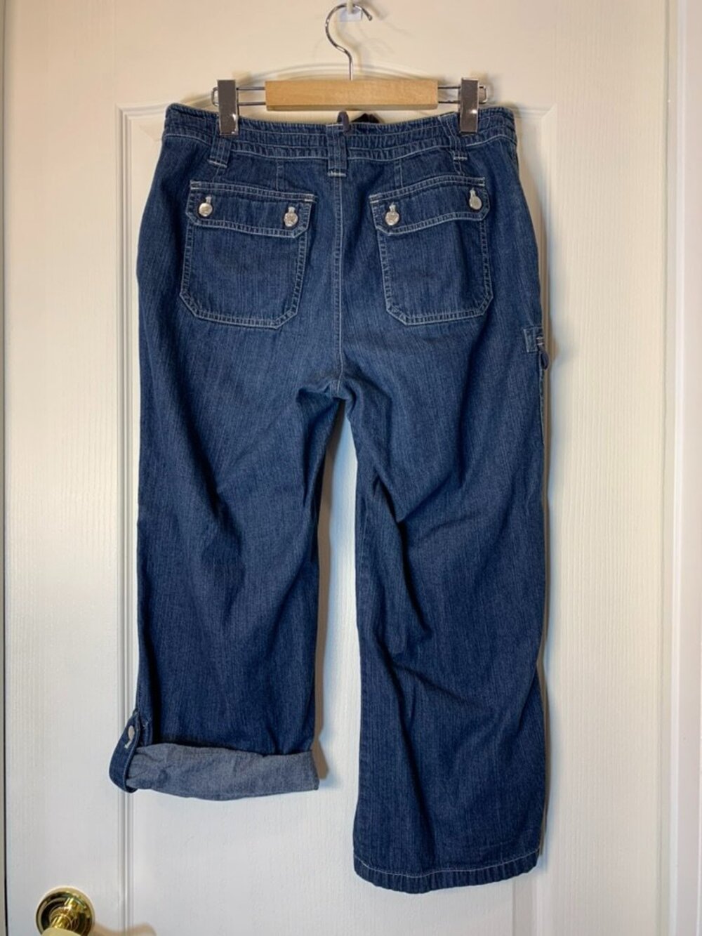 Jones New York Roll-Up Denim Capri Pants Size 8 Blue Comfort Stretch Pockets